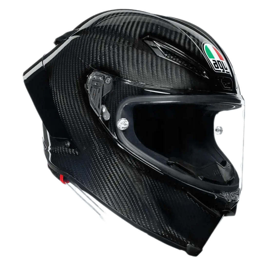 AGV Pista GP RR E2206 DOT integraalhelm in glanzend carbon, ontworpen voor maximale prestaties en veiligheid.
