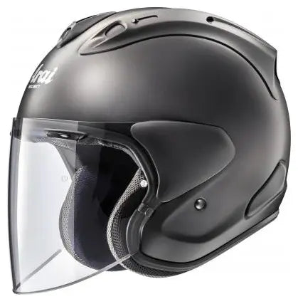 Arai SZ-R EVO motorhelm in mat zwart met premium design en open gezicht constructie voor comfort en veiligheid.