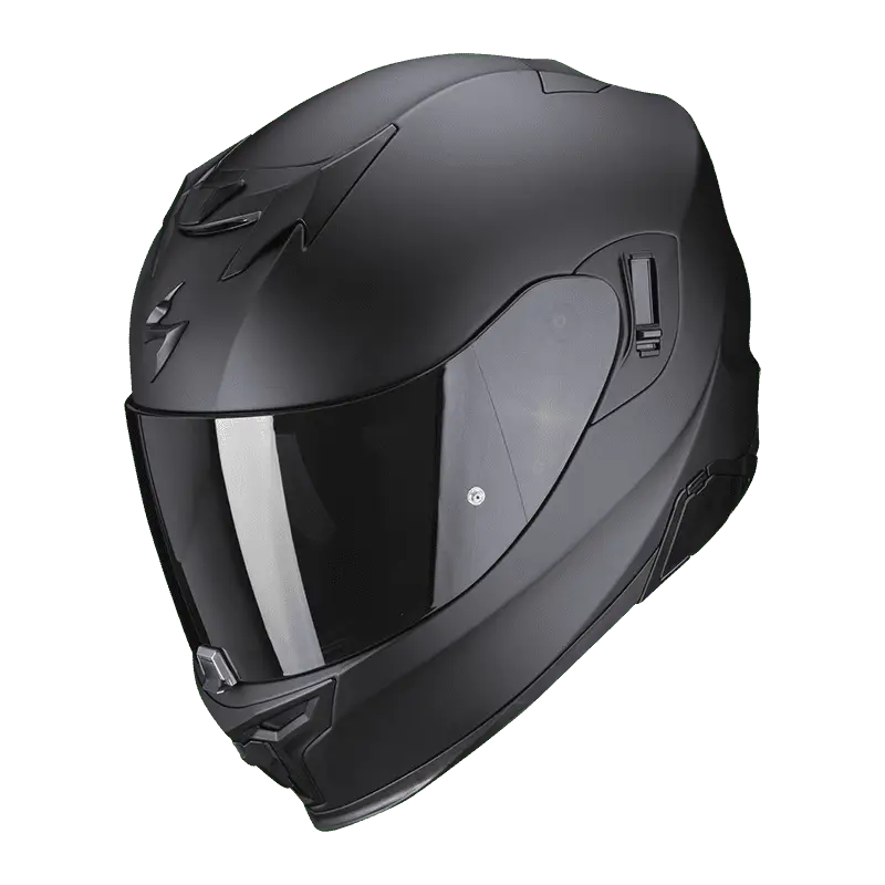 Scorpion Exo-520 Evo Air motorhelm in mat zwart met sportief design en geavanceerde functies.