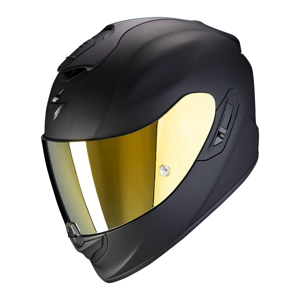 Scorpion Exo-1400 Evo II Air motorhelm in mat zwart met aerodynamisch design en geavanceerde functies.