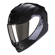 Scorpion Exo-1400 Evo II Carbon Air motorhelm in glanzend zwart met premium carbon design en geavanceerde technologie.