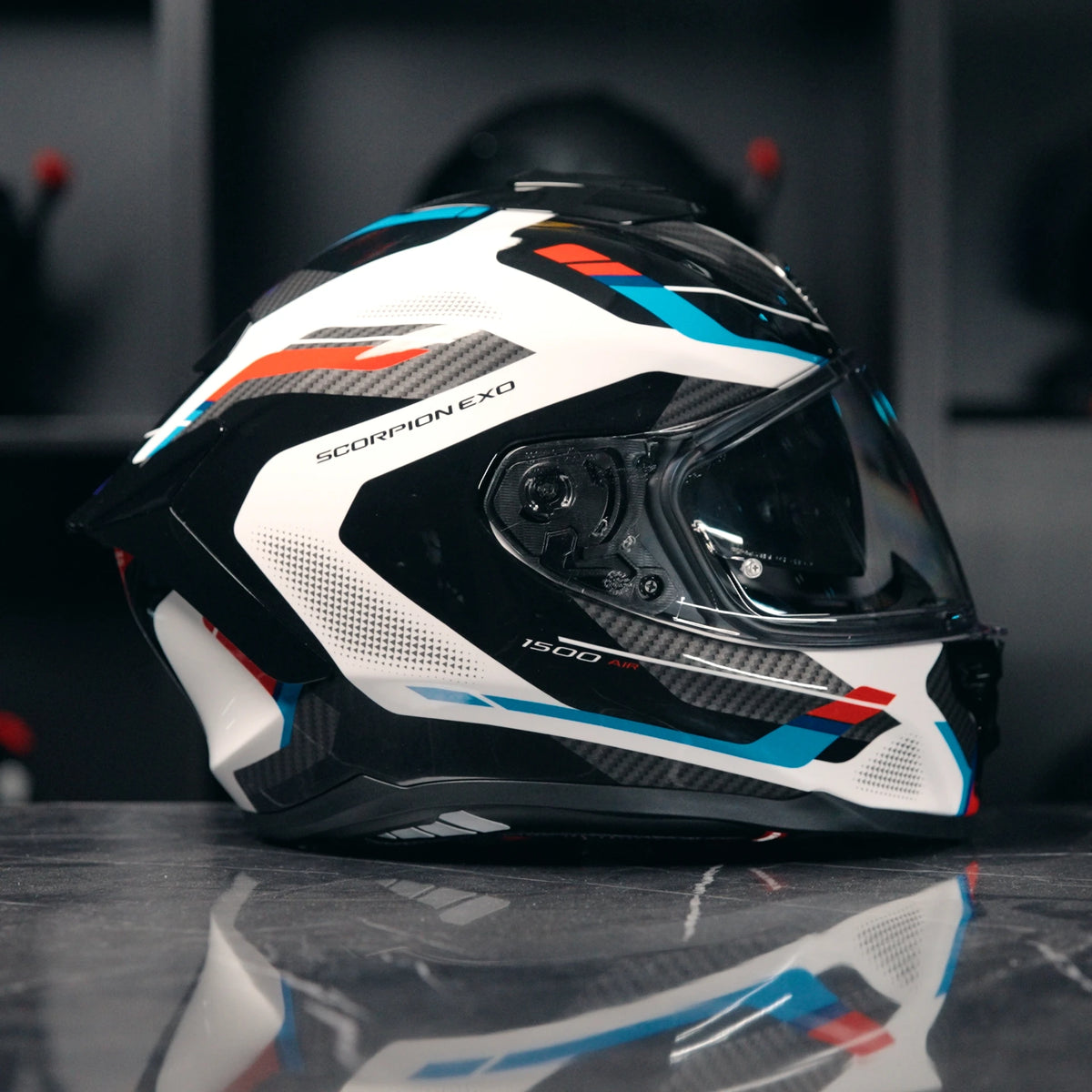 Scorpion EXO-1500 Sleek White Red Blue