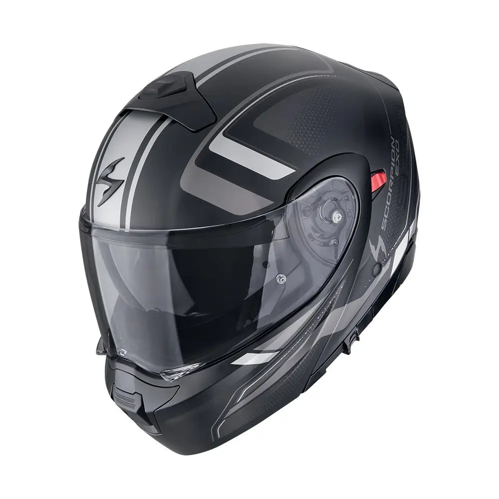 Scorpion Exo-930 Evo Ardens Matt Black-Silver motorhelm met robuust ontwerp en geavanceerde veiligheid