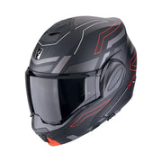 Scorpion Exo-Tech Evo Conquer Matt Black-Red motorhelm met modulaire functionaliteit en sportief design