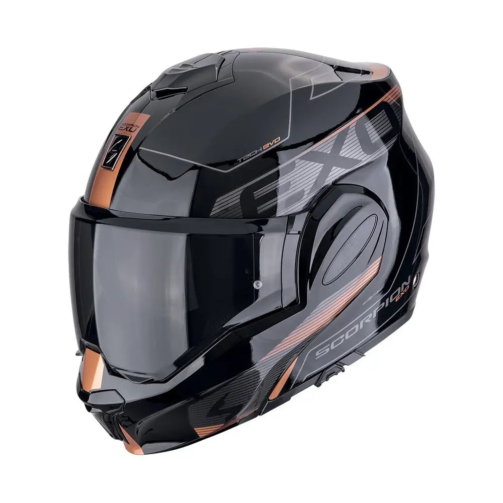 Scorpion Exo-Tech Evo Traveller Black Copper motorhelm met innovatieve design en geavanceerde functionaliteit