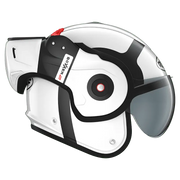 Roof RO9 Boxxer 2 motorhelm in wit en zwart met modern design en flip-over systeem.