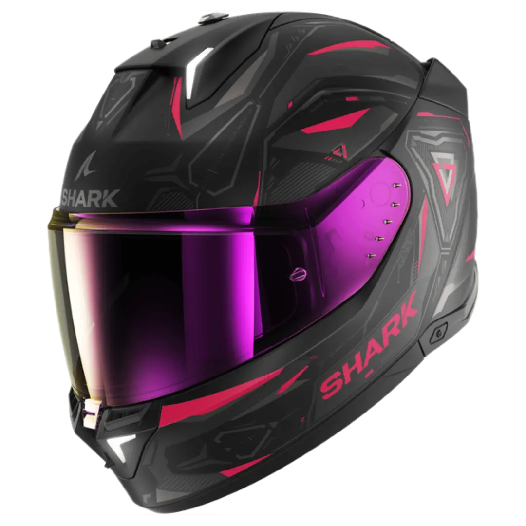 Shark Skwal i3 motorhelm in Linik Blank Violet Anthracite design met geïntegreerde verlichting.
