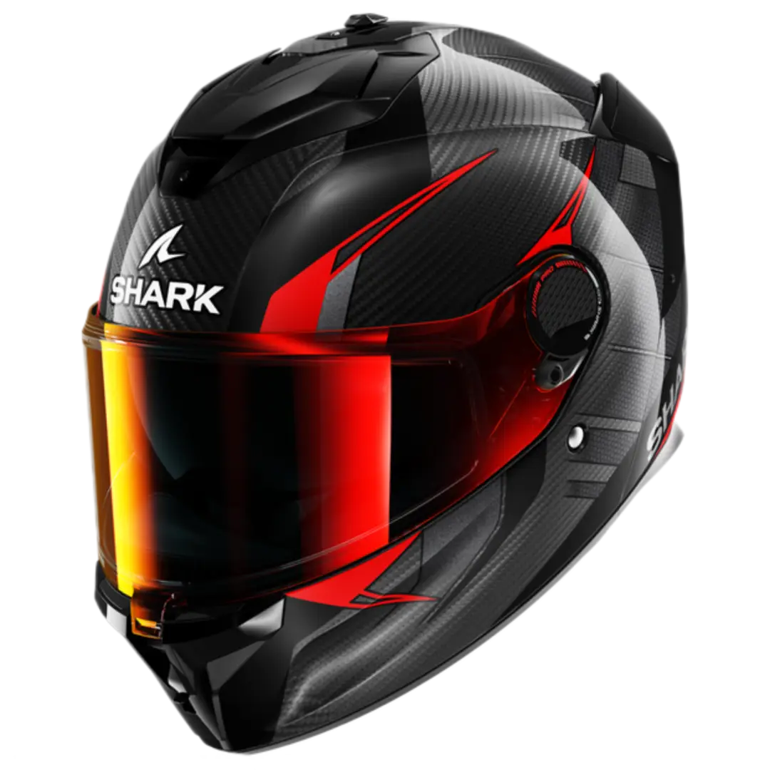 Shark Spartan GT Pro Kultram motorhelm in Carbon Black Red met lichtgewicht design en geavanceerde functies.