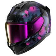 Shark D-Skwal 3 Mayfer motorhelm in zwart met paarse glitter accenten en modern design.