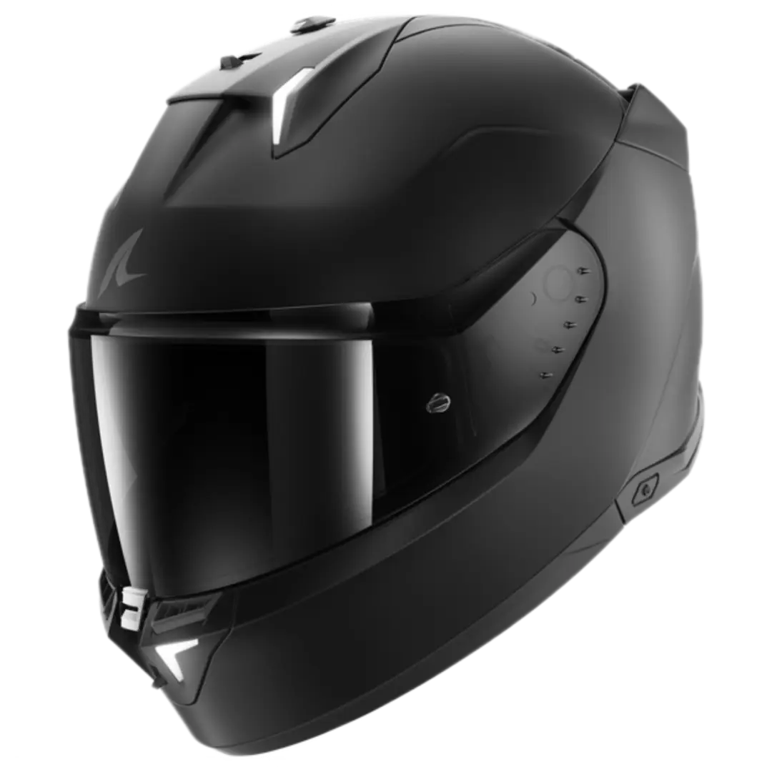 Shark Skwal i3 Dark Shadow Edition motorhelm in Mat Black met geïntegreerde LED-verlichting en modern design.