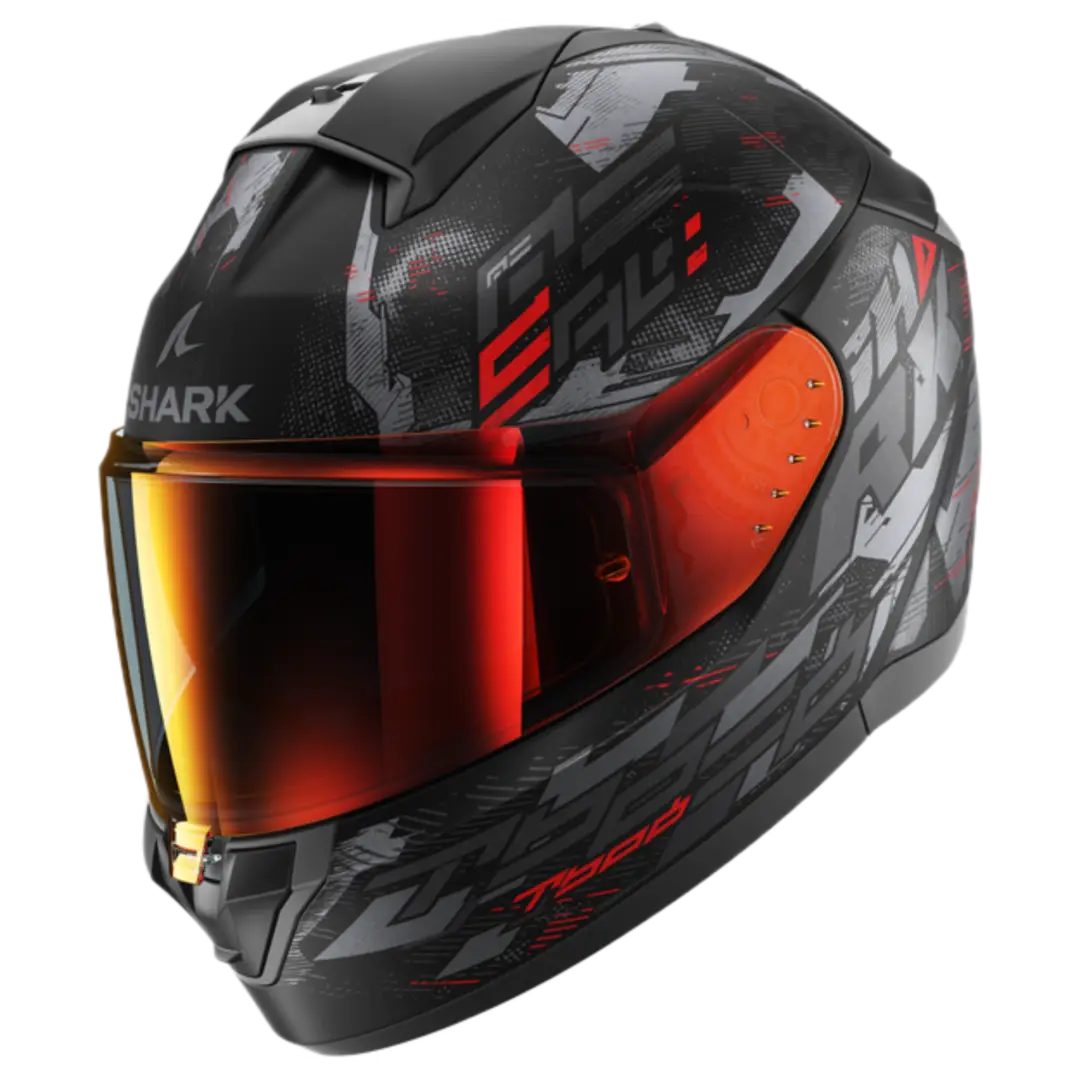 Shark Ridill 2 motorhelm in mat zwart met antraciet en rode accenten, sportief design en comfortabele pasvorm.
