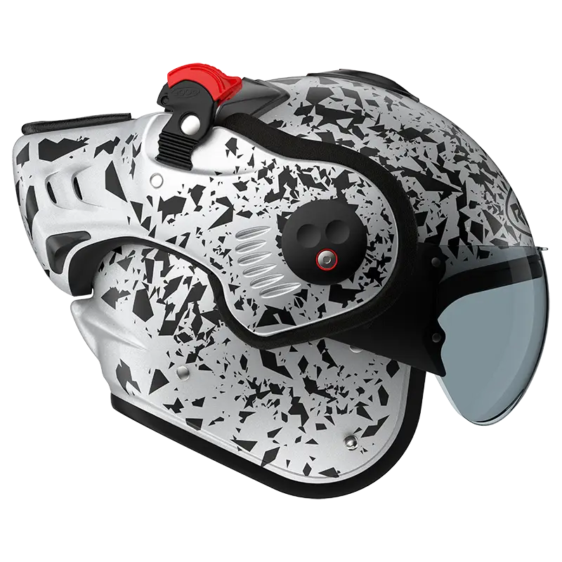 Roof Boxer V8 Alpha Blackstar White 22-06 motorhelm met modulaire functionaliteit en zwart-witte afwerking