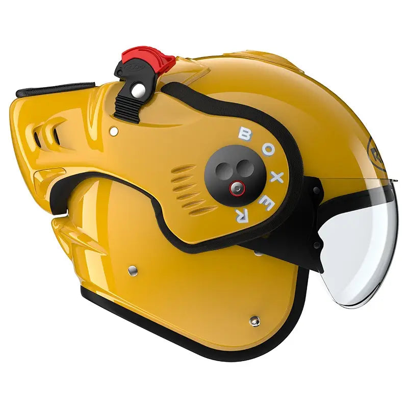 Roof Boxer V8 Alpha Yellow 22-06 motorhelm met modulaire functionaliteit en opvallende gele afwerking