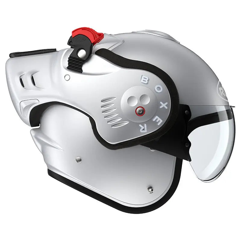 Roof Boxer V8 Alpha Silverwhite 22-06 motorhelm met modulaire functionaliteit en silver-white ontwerp