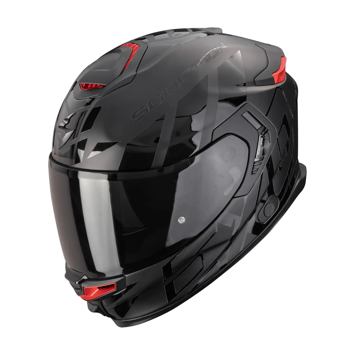Scorpion EXO-GT SP Air Noble Matt Black Black motorhelm met rood vizier, schuin vooraanzicht