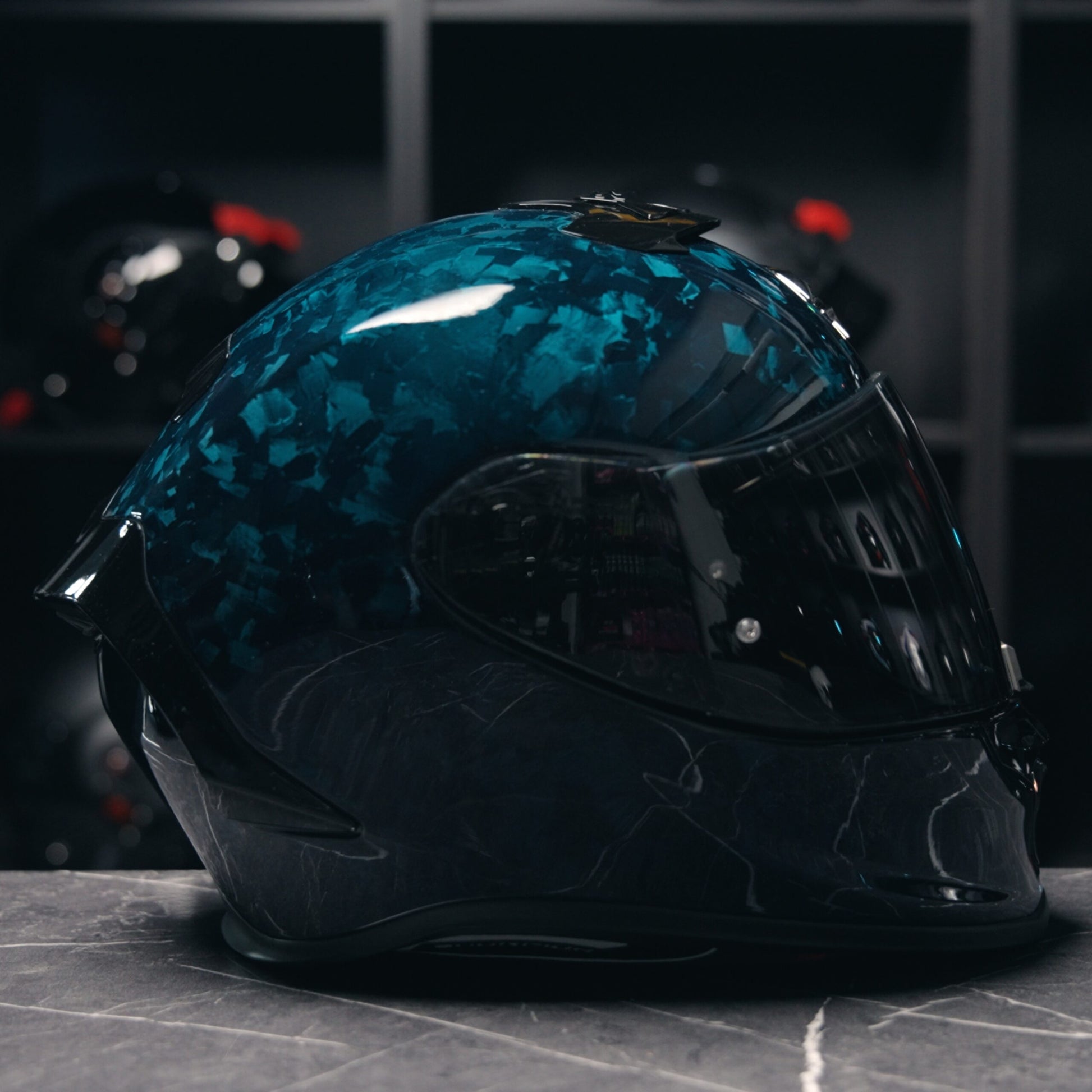 Scorpion Exo-R1 Evo Forged Carbon Air onyx Blue