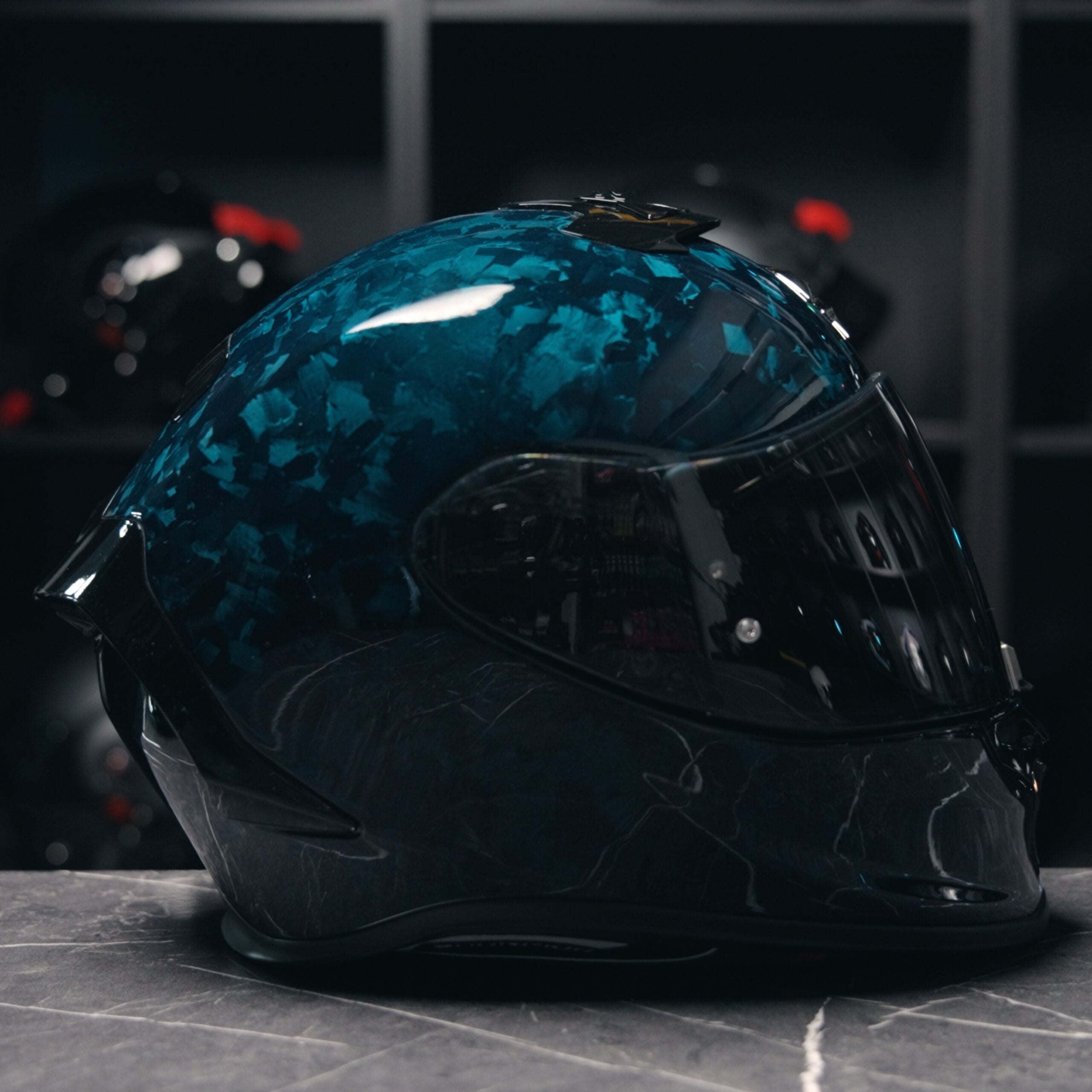 Scorpion Exo-R1 Evo Forged Carbon Air onyx Blue